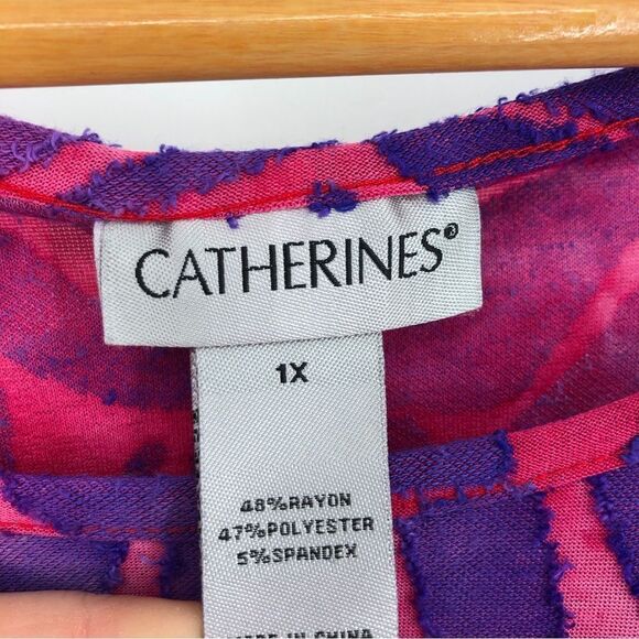 Catherines Shirt Womens 1X Artsy Abstract Textured Tie Dye Purple Pink - Picture 3 of 9